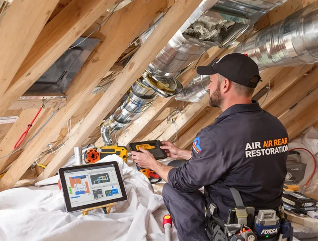 Tyngsborough Air Duct Cleaning technician performing precise duct repair work in Tyngsborough