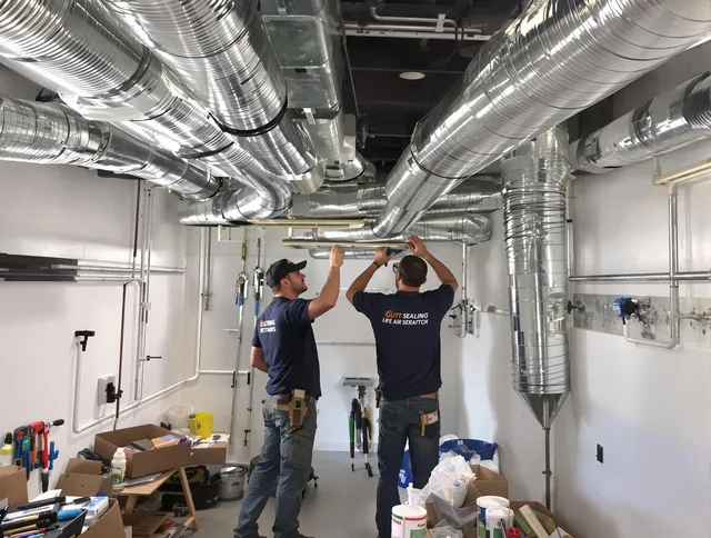 Tyngsborough Air Duct Cleaning technician applying professional duct sealing solutions in Tyngsborough