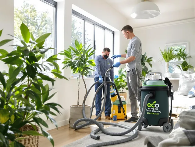 Tyngsborough Air Duct Cleaning technician performing eco-friendly duct cleaning using sustainable methods in Tyngsborough