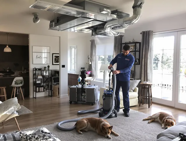 Tyngsborough Air Duct Cleaning technician performing detailed indoor duct cleaning for improved air quality in Tyngsborough